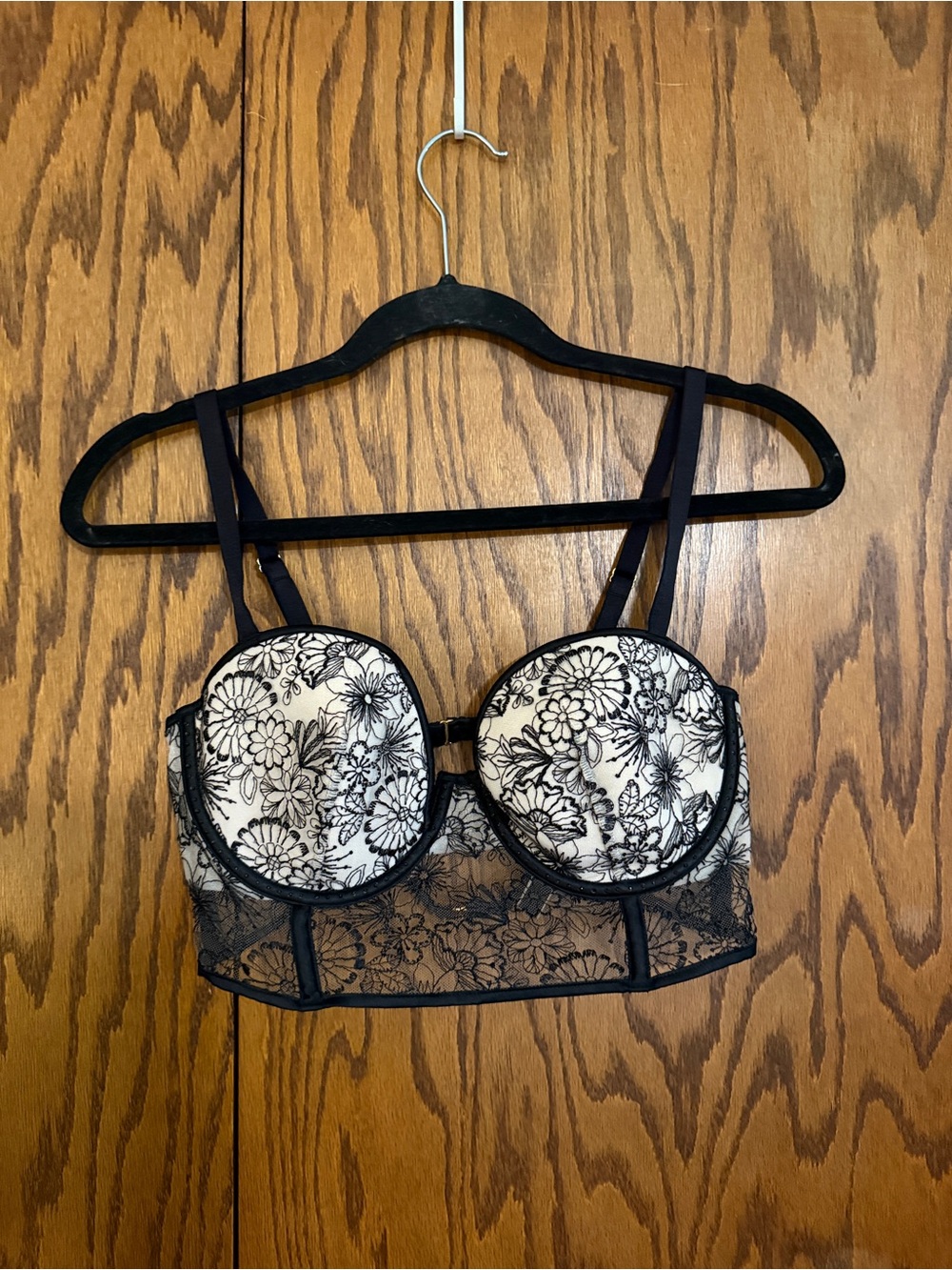 Victoria's Secret 34DD Floral Lace Balconette Bustier Corset Bra Black